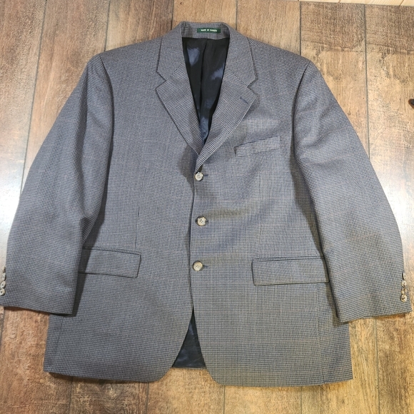 Ralph Lauren 3 Button Blazer Silk Wool Mens 44S Houndstooth Windowpane Plaid - Picture 3 of 10